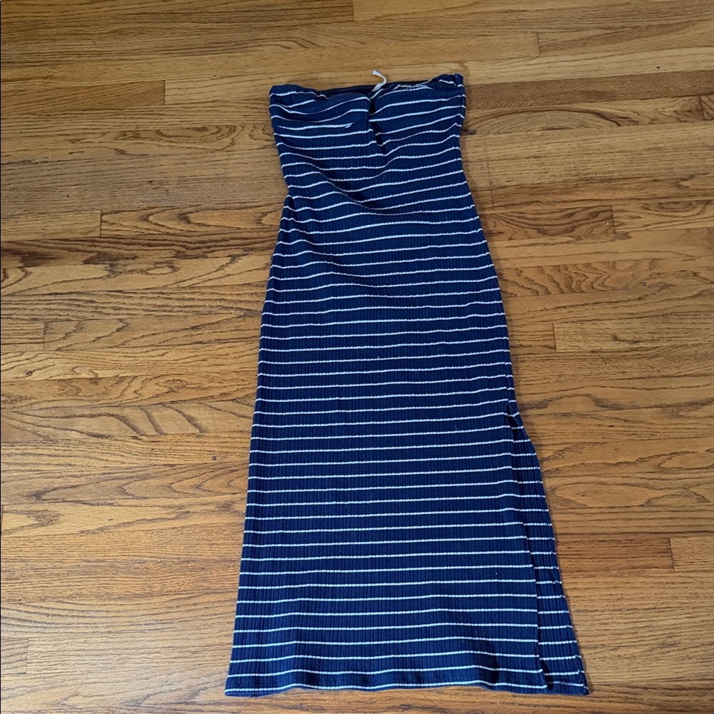 Anthropologie Navy and White Strapless Dress